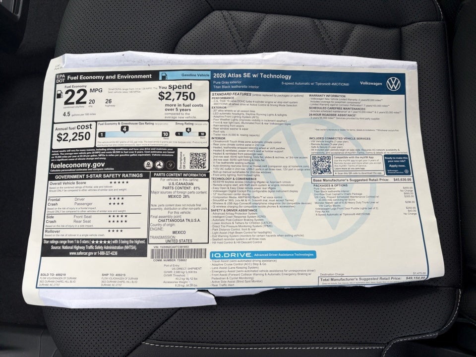 2026 Volkswagen Atlas 2.0T SE w/Technology