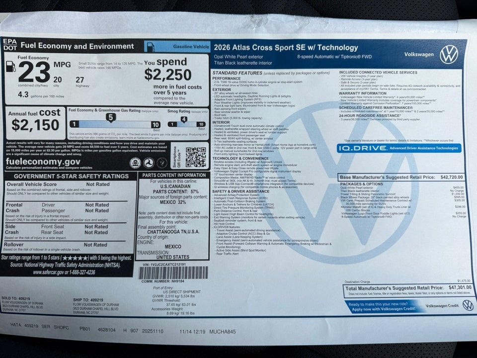 2026 Volkswagen Atlas Cross Sport SE with Technology