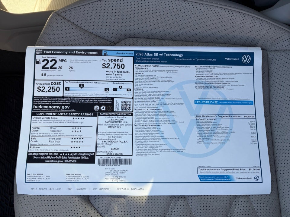 2026 Volkswagen Atlas SE with Technology