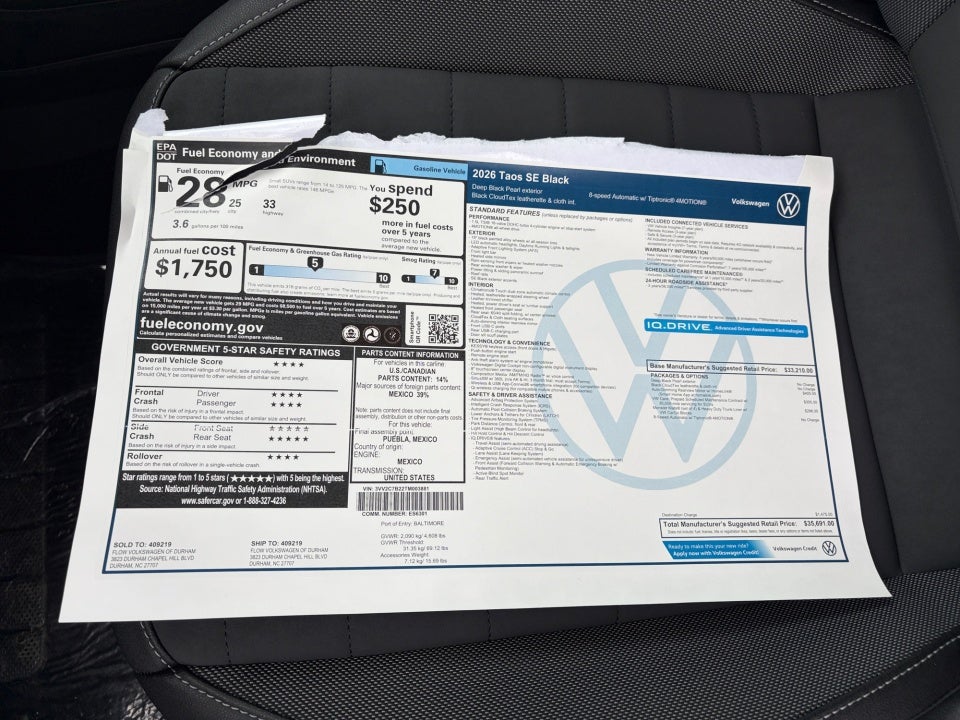 2026 Volkswagen Taos SE Black