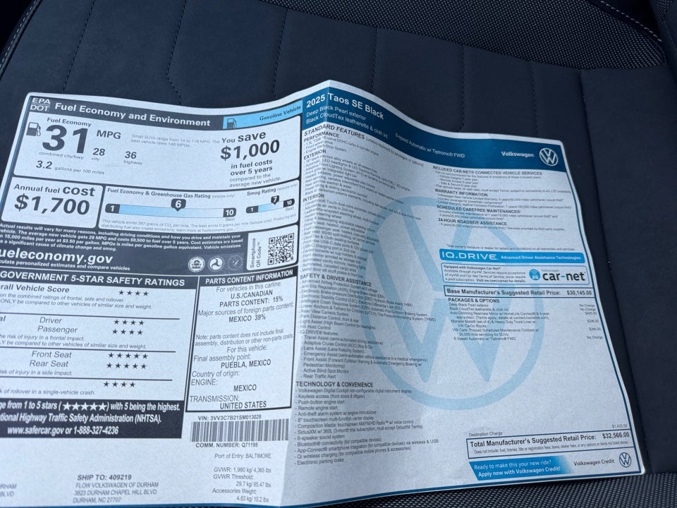 2025 Volkswagen Taos 1.5T SE Black