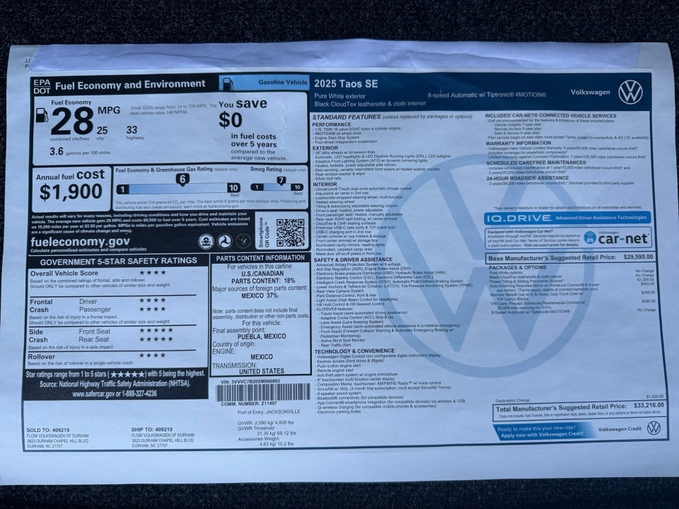 2025 Volkswagen Taos 1.5T SE