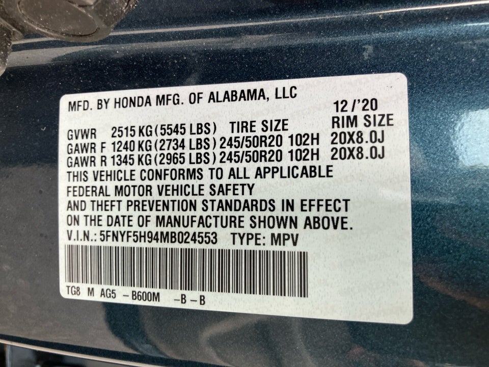 2021 Honda Pilot 2WD Touring 8 Passenger