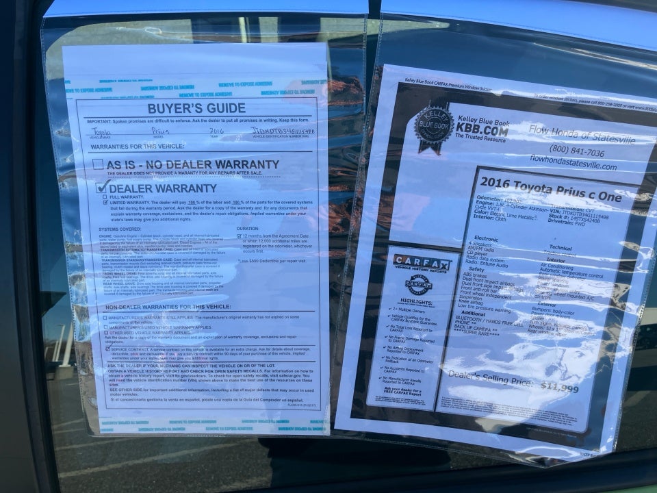 2016 Toyota Prius c One