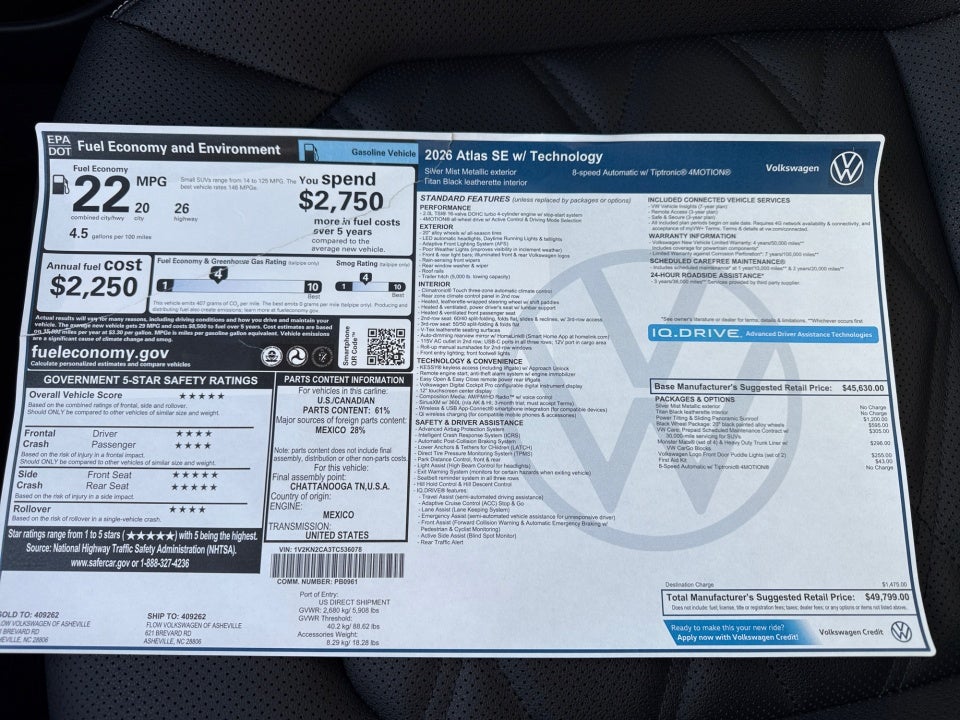 2026 Volkswagen Atlas SE with Technology