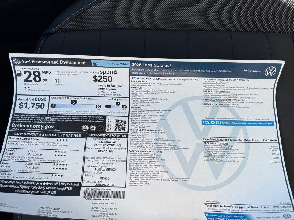 2026 Volkswagen Taos SE Black