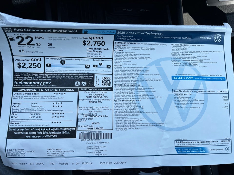 2026 Volkswagen Atlas SE with Technology