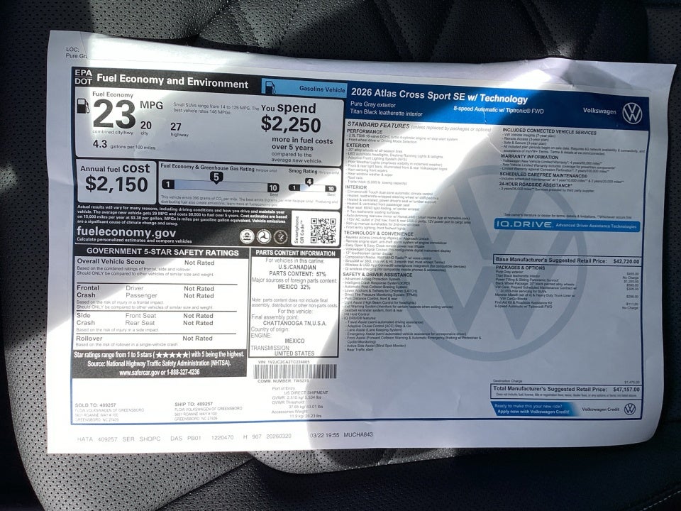 2026 Volkswagen Atlas Cross Sport SE with Technology