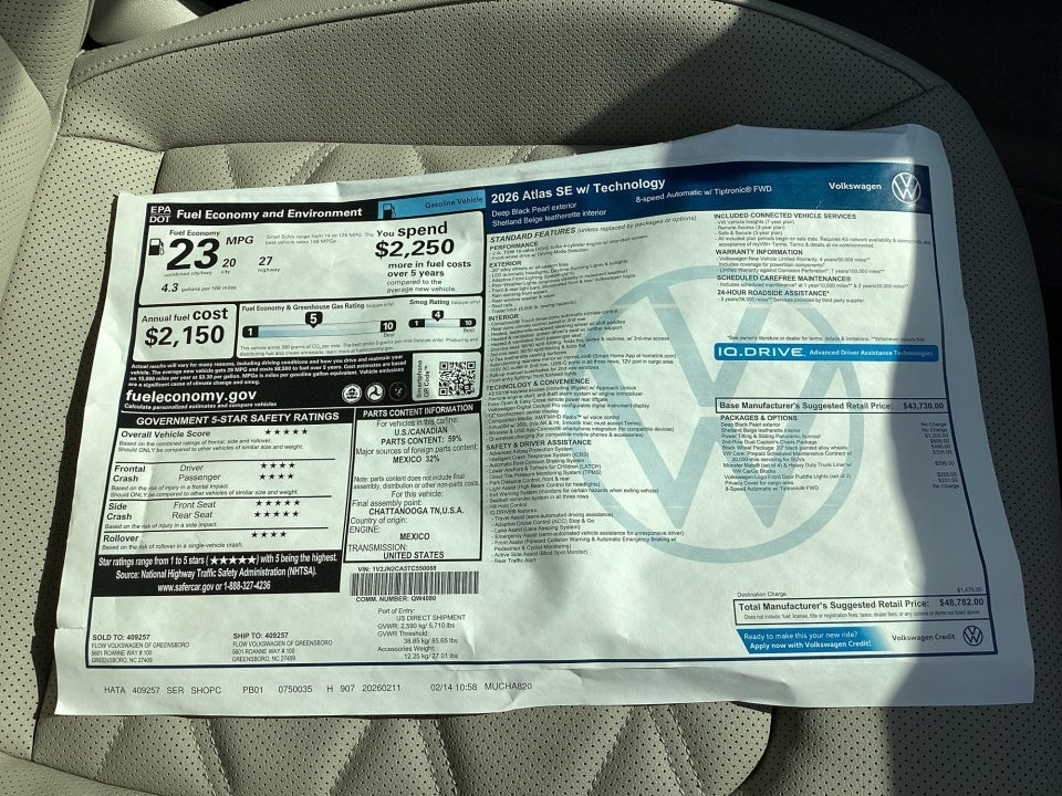 2026 Volkswagen Atlas SE with Technology