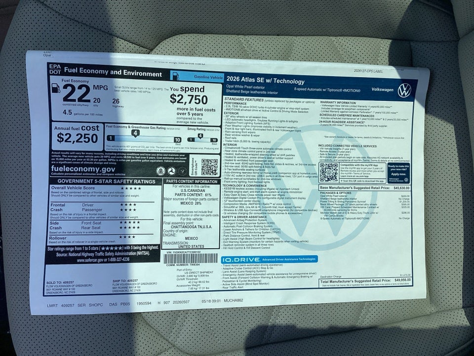 2026 Volkswagen Atlas 2.0T SE w/Technology