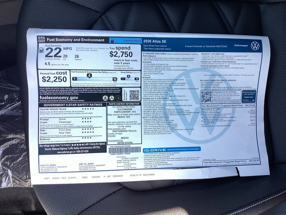 2026 Volkswagen Atlas 2.0T SE