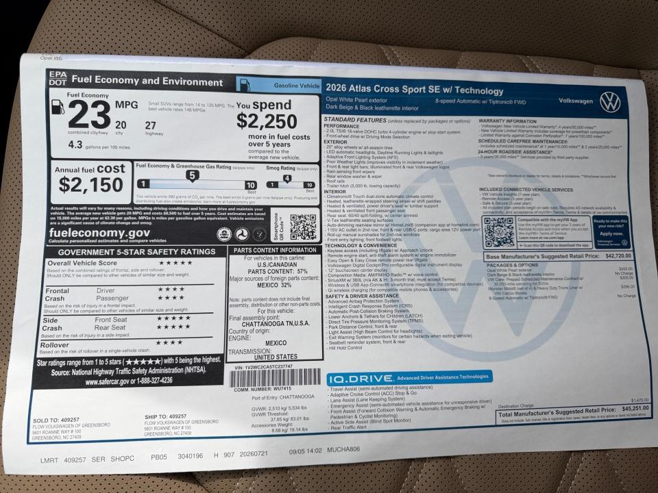 2026 Volkswagen Atlas Cross Sport 2.0T SE w/Technology