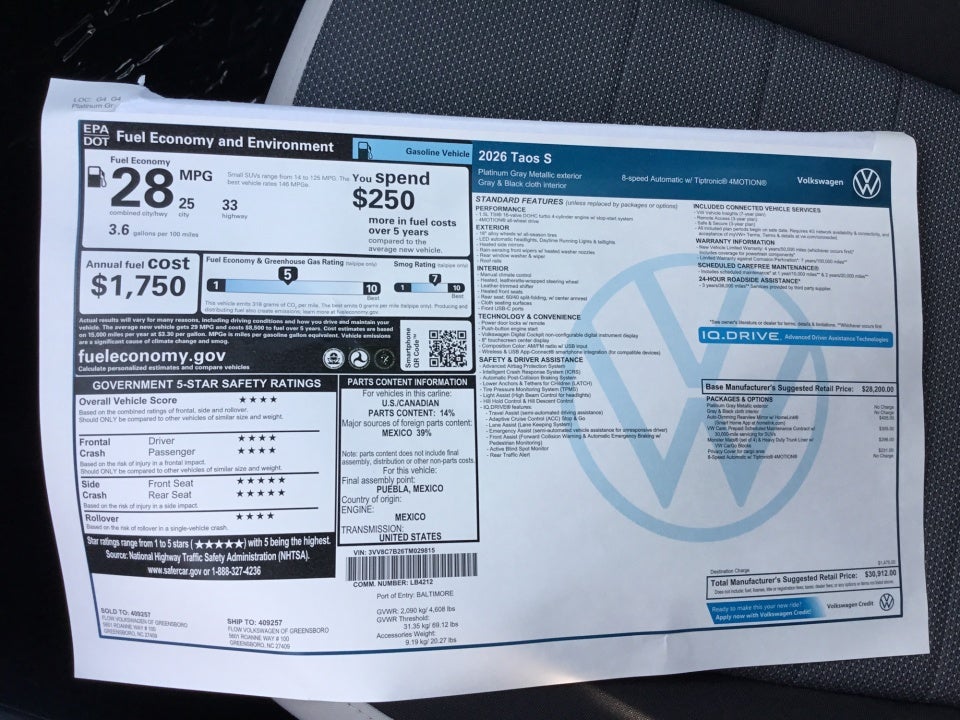 2026 Volkswagen Taos S