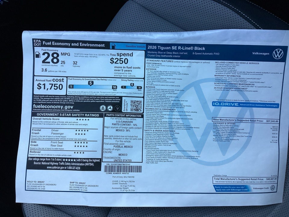 2026 Volkswagen Tiguan SE R-Line Black