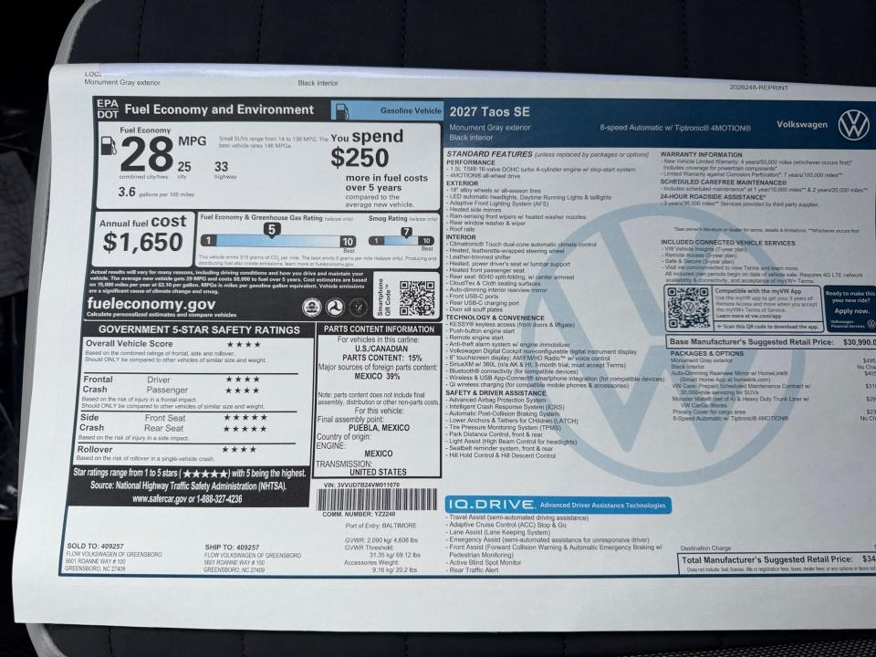 2027 Volkswagen Taos SE
