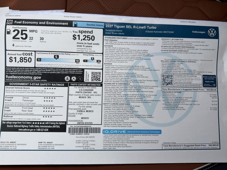 2027 Volkswagen Tiguan SEL R-Line Turbo