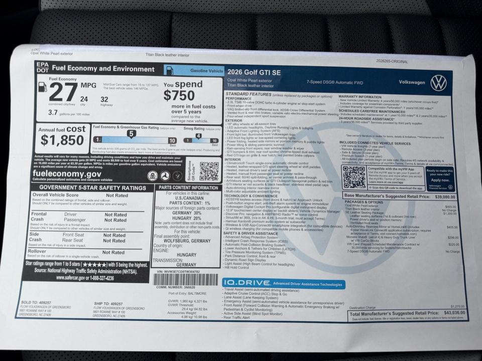 2026 Volkswagen Golf GTI SE