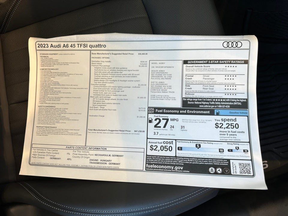 2023 Audi A6 Sedan Premium Plus