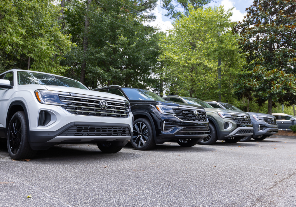 Line up of Volkswagen SUVs at Flow Volkswagen of Wilmington, also serving Myrtle Beach